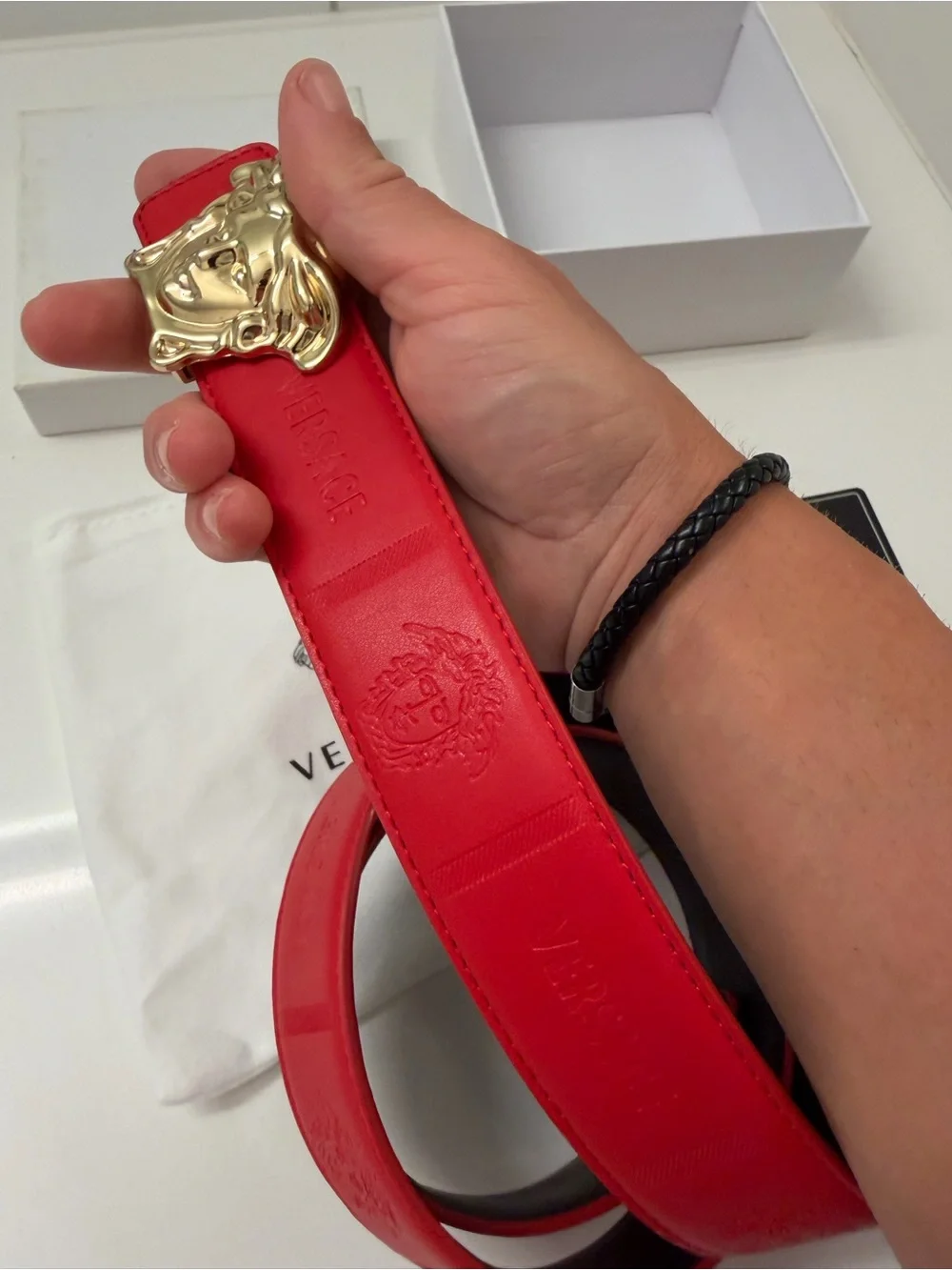 Versace Reversible Medusa Head Belt – Red/Black Leather